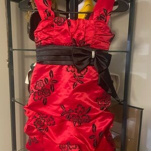 Sequin Hearts Elegant Red and Black Kids Dress